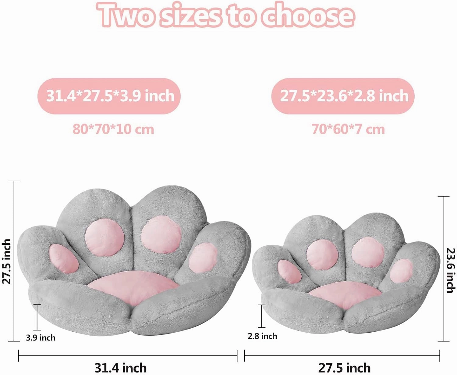 Ditucu Cat Paw Cushion Kawaii Chair Cushions 27.5 x 23.6 inch Cute Stuff Seat Pad Comfy Lazy Sofa Office Floor Pillow for Gaming Chairs Room Decor Grey