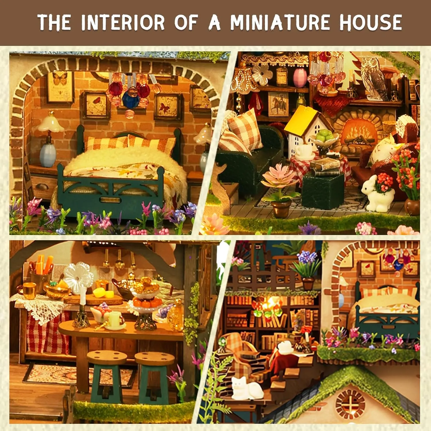 DIY Miniature House Kit, Mini House Building Kit with LED, DIY Miniature Kit for Adults Teen, Dollhouse Kit, Forest Adventure