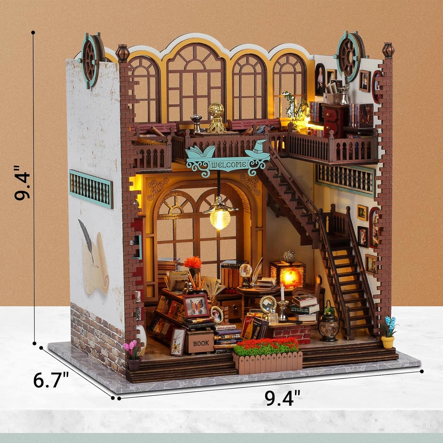 DIY Book Nook Kits - Dollhouse Booknook, Book Nook Miniature Kit for Bookshelf Insert Decor Crafts for Adults - Bookends Model Building Kit - Creativity Kit with LED Light - Magic House
