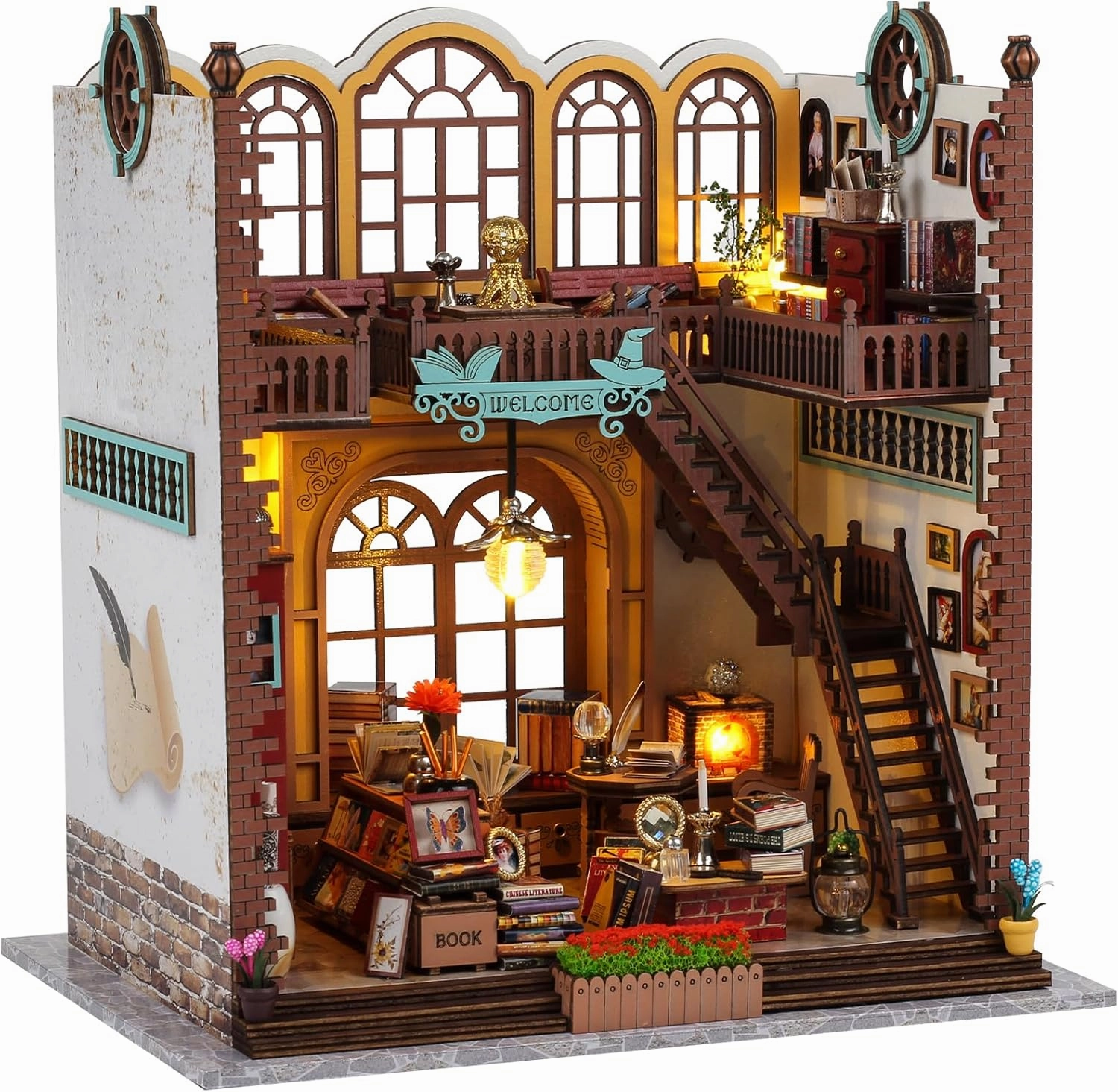 DIY Book Nook Kits - Dollhouse Booknook, Book Nook Miniature Kit for Bookshelf Insert Decor Crafts for Adults - Bookends Model Building Kit - Creativity Kit with LED Light - Magic House