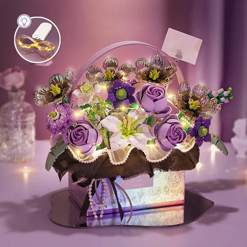 DIY Eternal Rose Bouquet Building Blocks Set – Romantic LED Gift Box for Girls