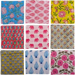 DIYANAIMPEX 10 Pc Cotton Cloth Napkins Hand Block Print Hand Made Size 16x16 Inch Printed Home Decor Indian Eco Friendly Mix Lot Dinner Napkins (Multicolor)