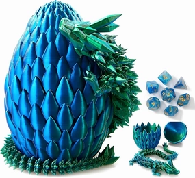 DND Dice Set, 7pcs Polyhedral Dice with 3D Dragon Egg Shell, Portable Dungeons and Dragons Dice with Organizer Bag for RPG/MTG (Blue&Green)