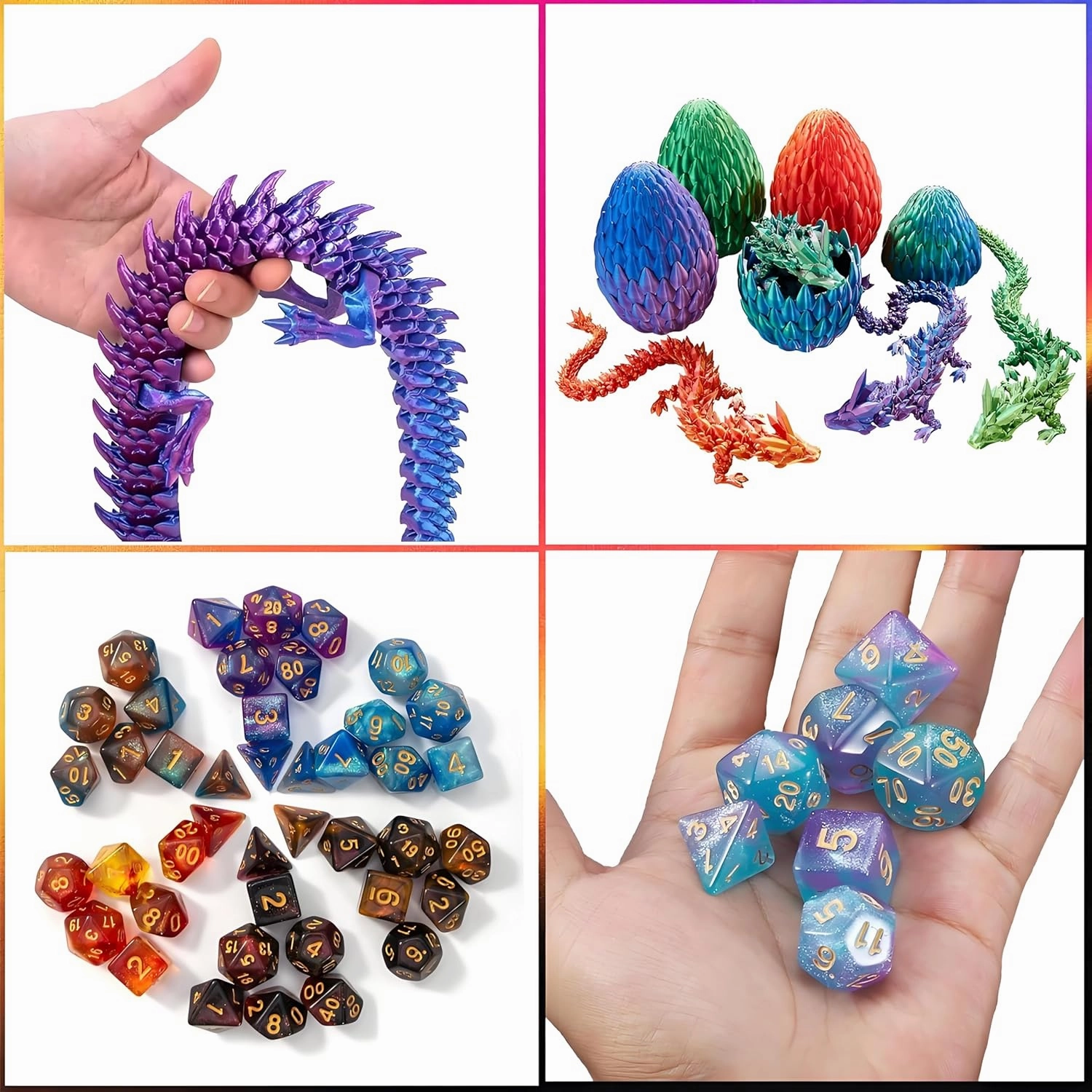 DND Dice Set, 7pcs Polyhedral Dice with 3D Dragon Egg Shell, Portable Dungeons and Dragons Dice with Organizer Bag for RPG/MTG (Blue&Green)