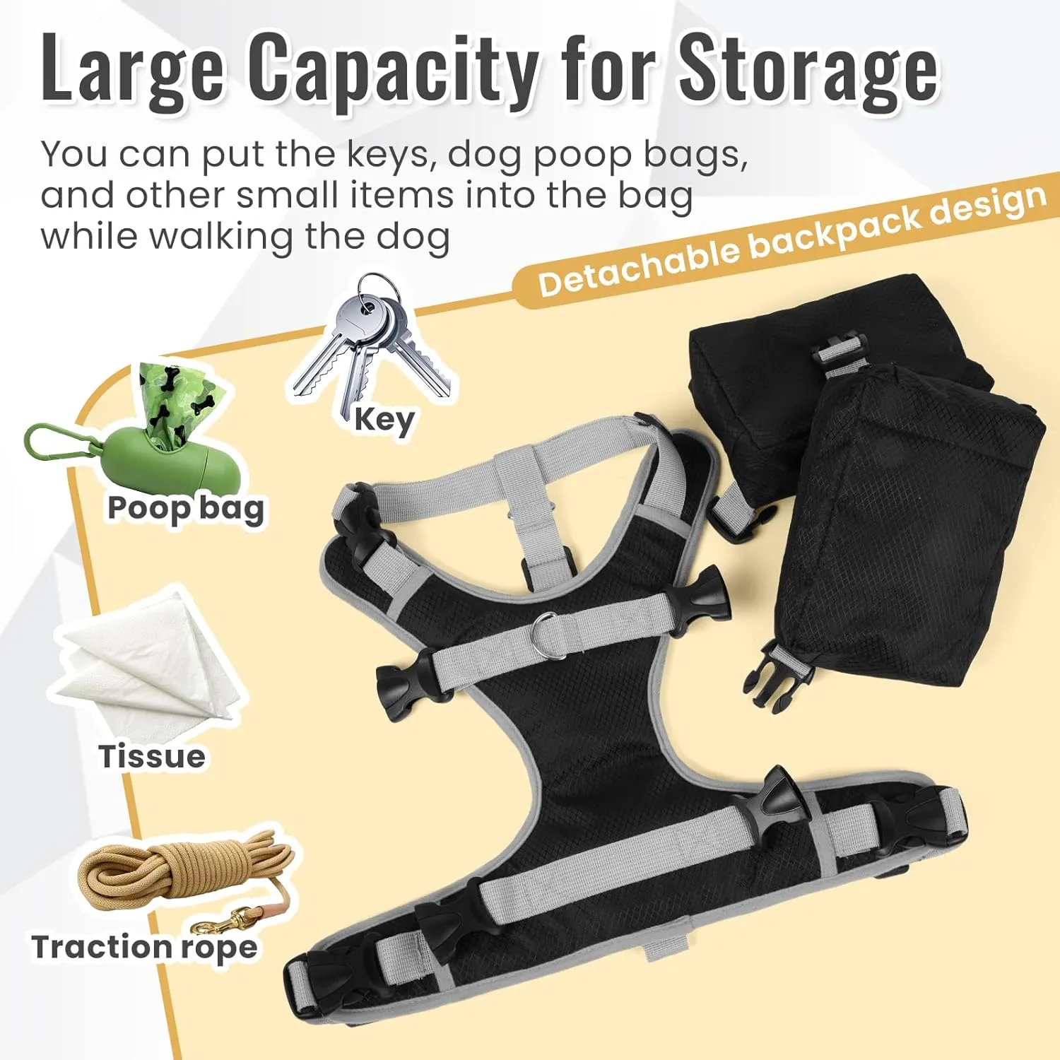 Dog Backpack for Medium Large Dogs, Tactical Dog Backpack Harness, Dogs Backpack Carrier Vest with Side Pockets for Hiking, Camping, Travel, German Shepherd, Labrador (Black, Large)