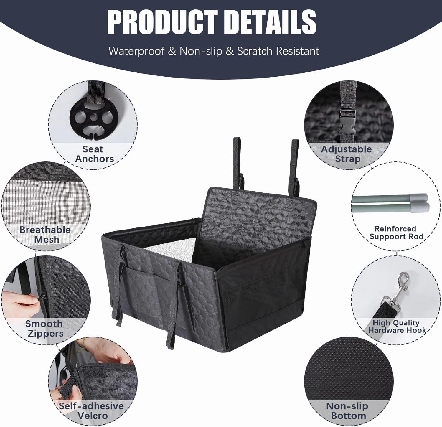 Dog Car Seat for Large Medium Dogs, Dog Car Seat Cover for Back Seat, Foldable Pet CarSeat with Safety Belt, Waterproof Fabric & Breathable Mesh, Back Seat Cover for Dogs Under 40lbs (Large, Black)