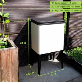 Dog Poop Trash Can Outside,Tall high Legs 4 Gallon stainess Steel Dog Waste Press Trash Can with Lid,Include Inner Bucket and Universal Wheels,Backyard,Patio,Garage, Outdoors,Garbage Can