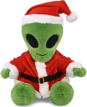 DolliBu Santa Alien Stuffed Animal Plush Toy - Super Soft Space Alien Dress Up with Red Santa Claus Outfit, Cute Space Gift, Holiday with Name Personalization - 11 Inches