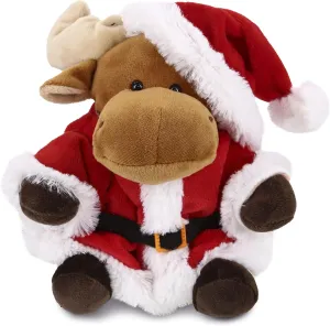 DolliBu Santa Moose Stuffed Animal Plush Toy - Super Soft Wild Animal Dress Up with Red Santa Claus Outfit, Cute Wildlife Gift, Perfect Holiday 6 Inches