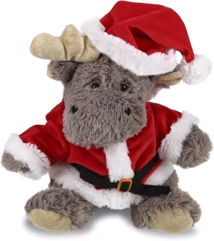 DolliBu Santa Sitting Moose Stuffed Animal Plush Toy with Hooded Sweater - Super Soft Wild Animal Dress Up with Red Santa Claus Outfit, Perfect Holiday with Name Personalization, 8 Inch