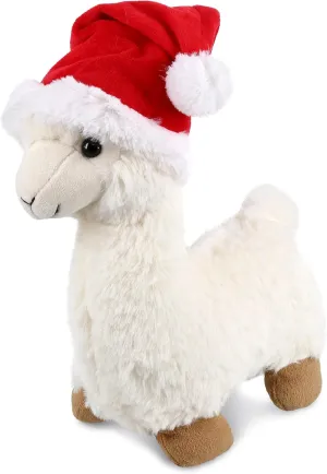 DolliBu Santa White Llama Stuffed Animal Plush Toy - Super Soft Farm Animal Dress Up with Red Santa Claus Outfit, Farm Life Gift, Perfect Holiday with Name Personalization - 11 Inches