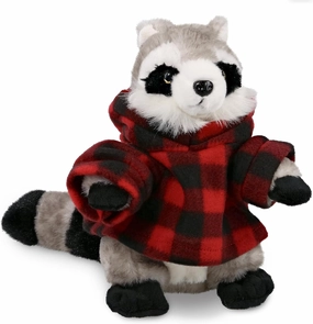 DolliBu Super Soft Raccoon Stuffed Animal with Plaid Red Hoodie Sweater and Personalization - Raccoon Plush Lumberjack Stuffed Toy with Plaid Jacket Dress Up for Christmas, Holiday, Winter - 9 Inches