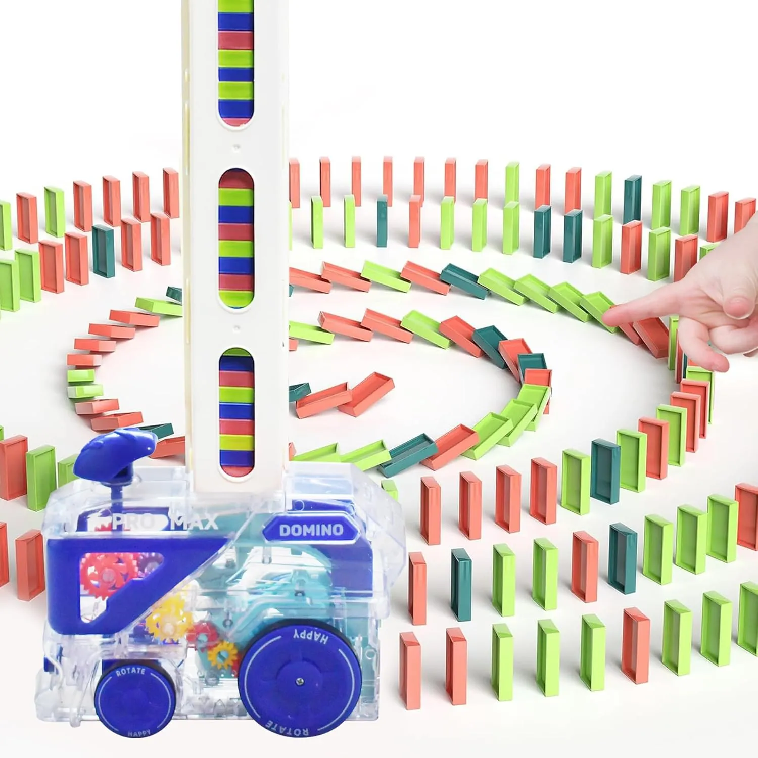 Domino Train Toy, Montessori Toys for Kids, Dominoes Automatic Creative Stacker Game with 60 Pcs Dominos, Stacking Joy and Building Fun Ideal Gift for Boys and Girls 3  Years Old (Blue)