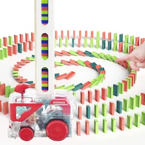 Domino Train Toy, Montessori Toys for Kids, Dominoes Automatic Creative Stacker Game with 60 Pcs Dominos, Stacking Joy and Building Fun Ideal Gift for Boys and Girls 3  Years Old (Red)