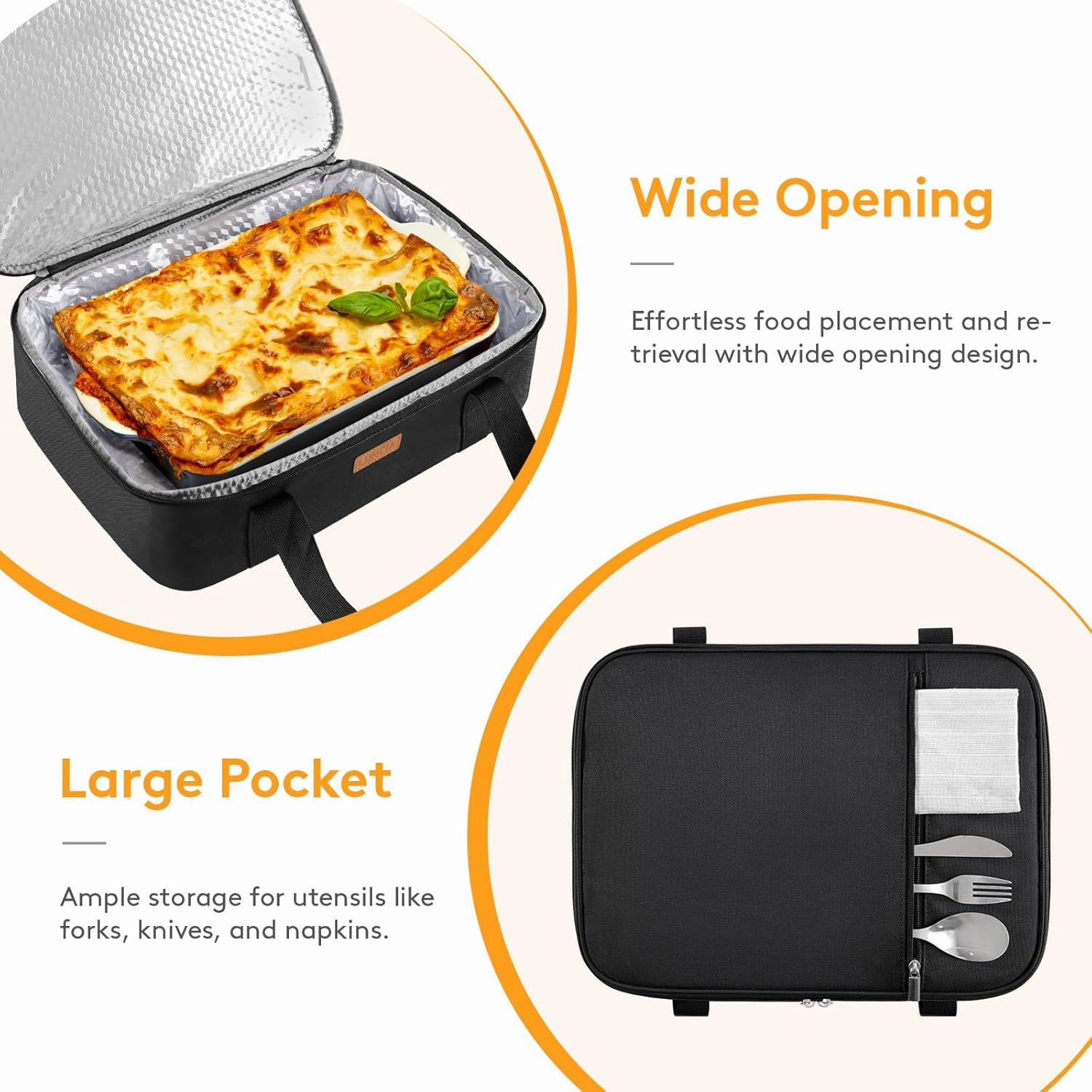 Double Decker Insulated Casserole Carrier for Hot or Cold Food, Lasagna Holder Tote for Potluck Parties/Picnic/Cookouts, Fits 9"x13" Baking Dish, Black