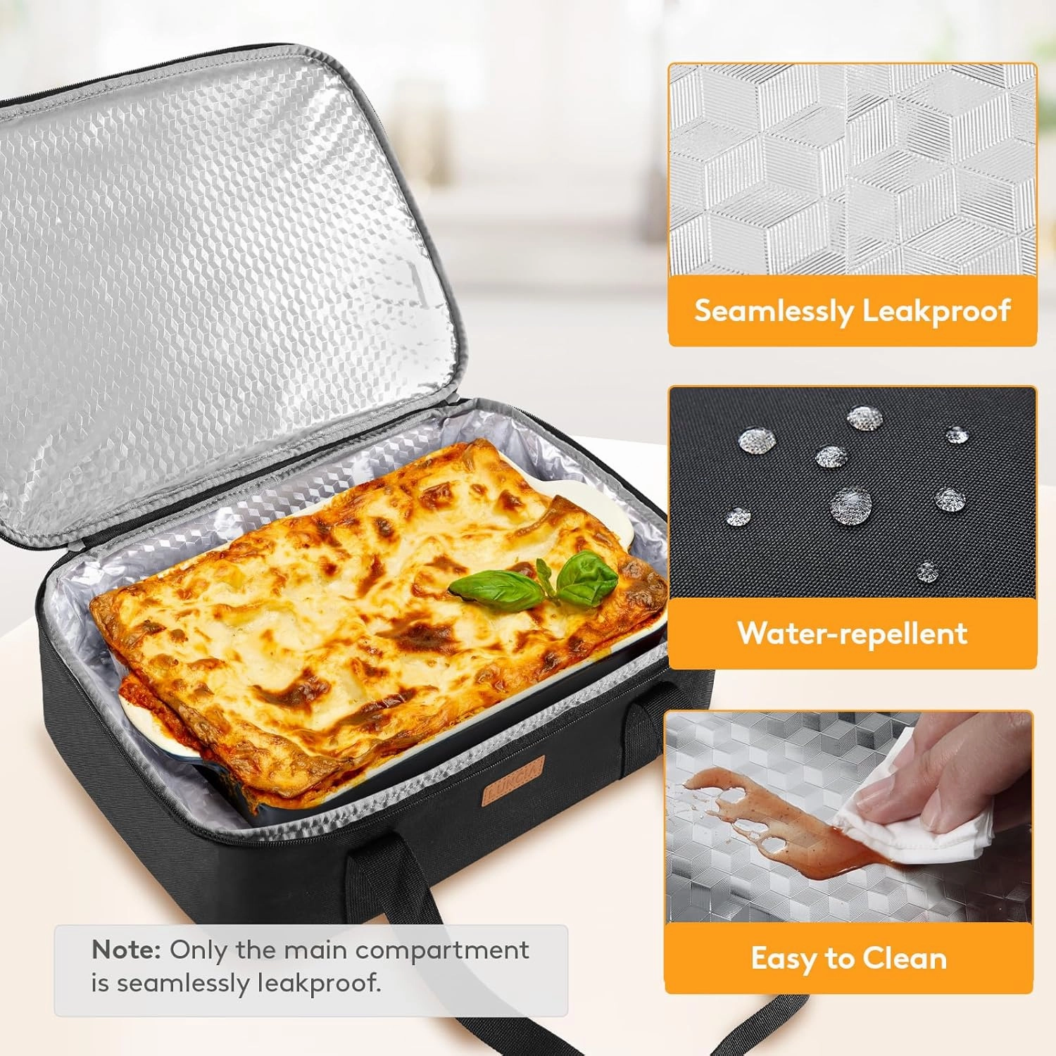 Double Decker Insulated Casserole Carrier for Hot or Cold Food, Lasagna Holder Tote for Potluck Parties/Picnic/Cookouts, Fits 9"x13" Baking Dish, Black