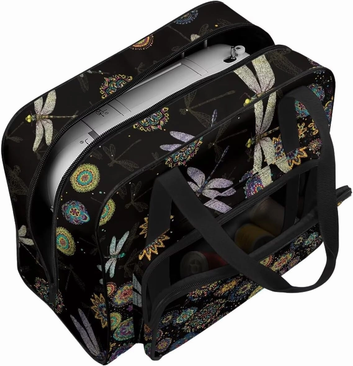 Dragonfly Mandala Sewing Machine Carrying Case Large Capacity Sewing Bag with Handle, Sewing Machine Carrier Protector Travel Bag Organizer for Most Singer, Brother Sewing Machines