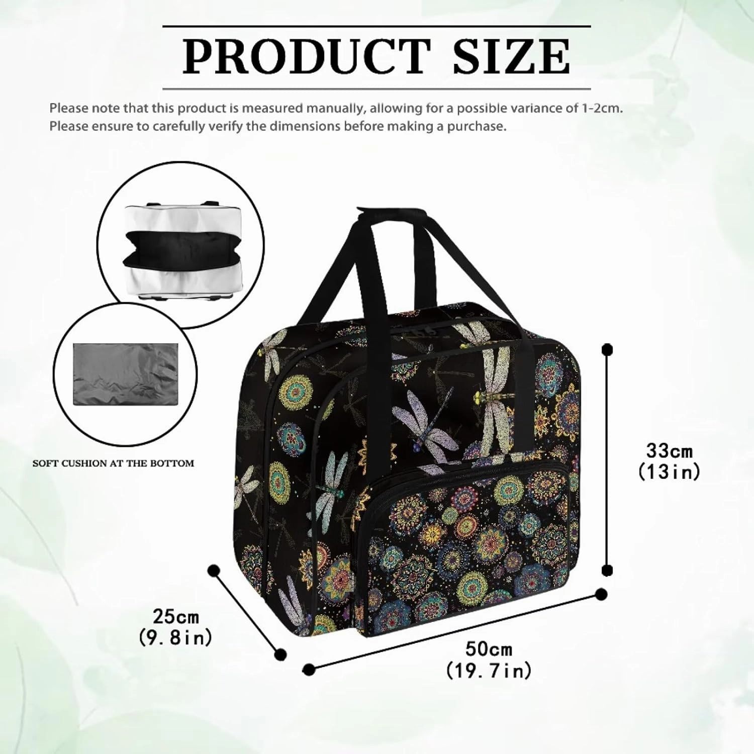 Dragonfly Mandala Sewing Machine Carrying Case Large Capacity Sewing Bag with Handle, Sewing Machine Carrier Protector Travel Bag Organizer for Most Singer, Brother Sewing Machines