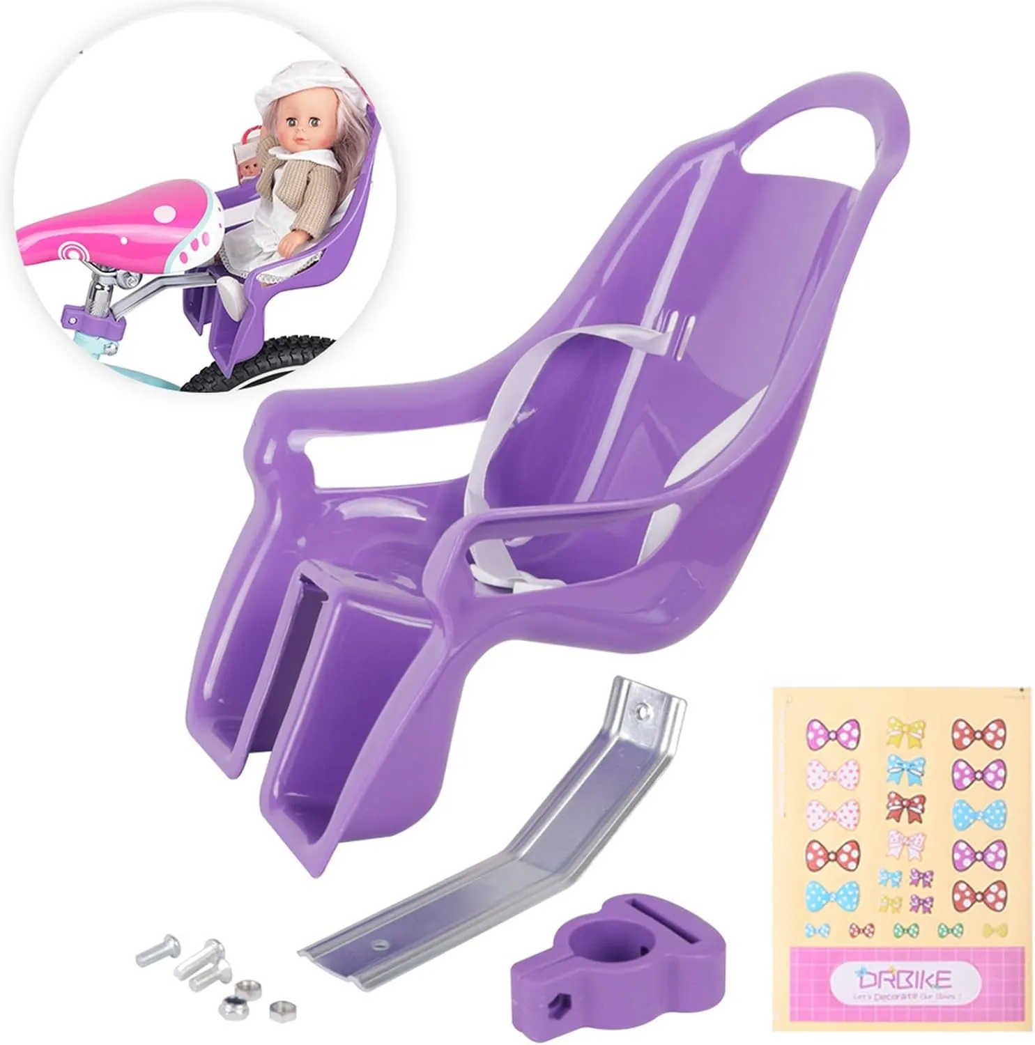 DRBIKE Doll Bike Seat for Girls Bike - Doll Carrier Attachment for 18"-22" American Girl Dolls & Stuffed Animals, Kids Bike Accessories, Fits Most 12-20 Inch Kids Bike