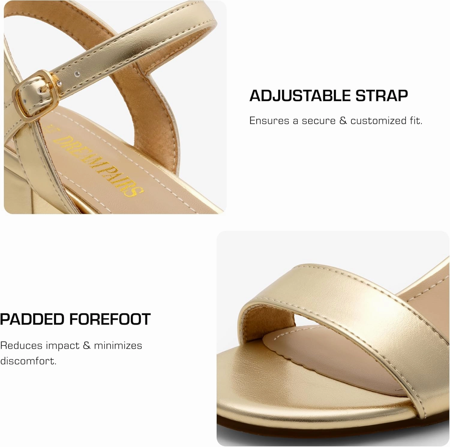 DREAM PAIRS Women's Low Heels Block Open Toe Ankle Strap Classic Short Chunky Sandals with Buckle for Daily Work Wedding Party