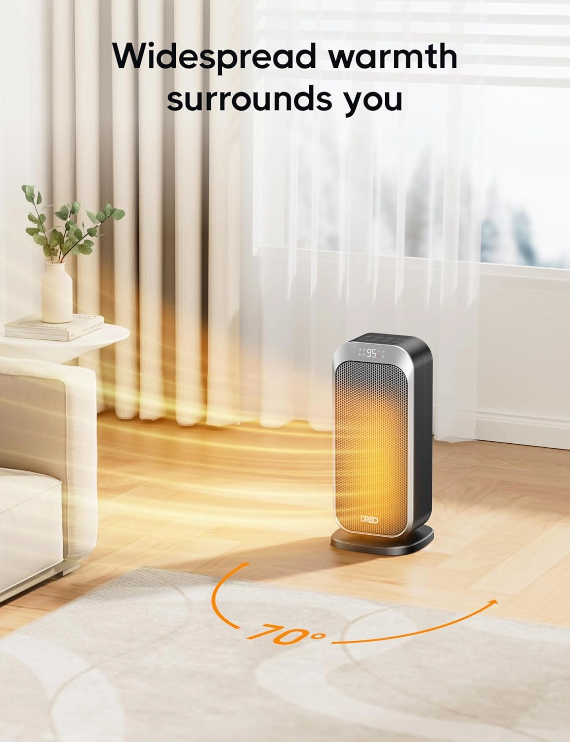 Dreo Quiet Space Heaters for Indoor Use, 1500W Electric Heater with Remote, PTC Ceramic Heater with Thermostat, 12H Timer, 70° Oscillation, Digital Display, Fast Safety Room Heater for Bedroom Office