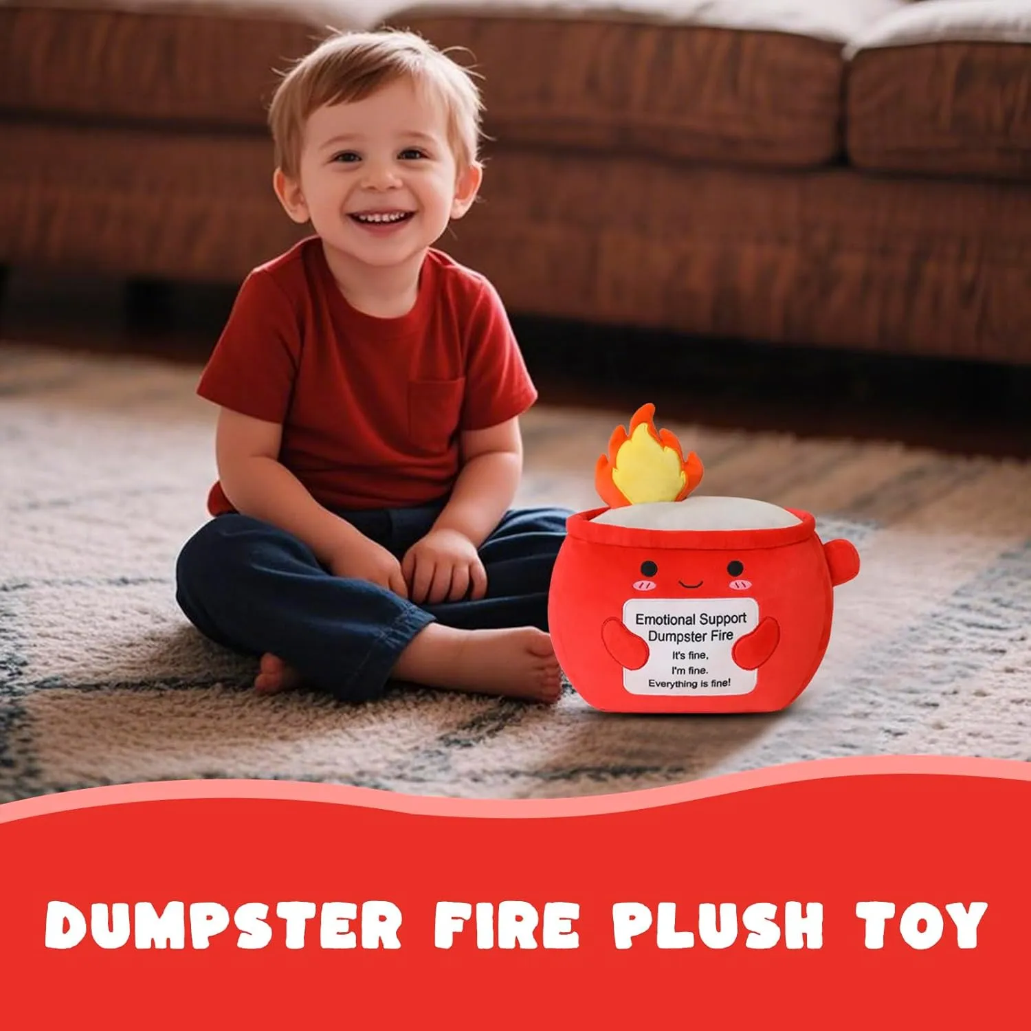 Dumpster Fire Plush Toy, Emotional Support Plush Stuffed Animal, Cute Plushie Doll Inspirational Cheer Up Birthday Gifts Home Decoration for Boys Girls Her Him Men Women Sister Friends Coworker