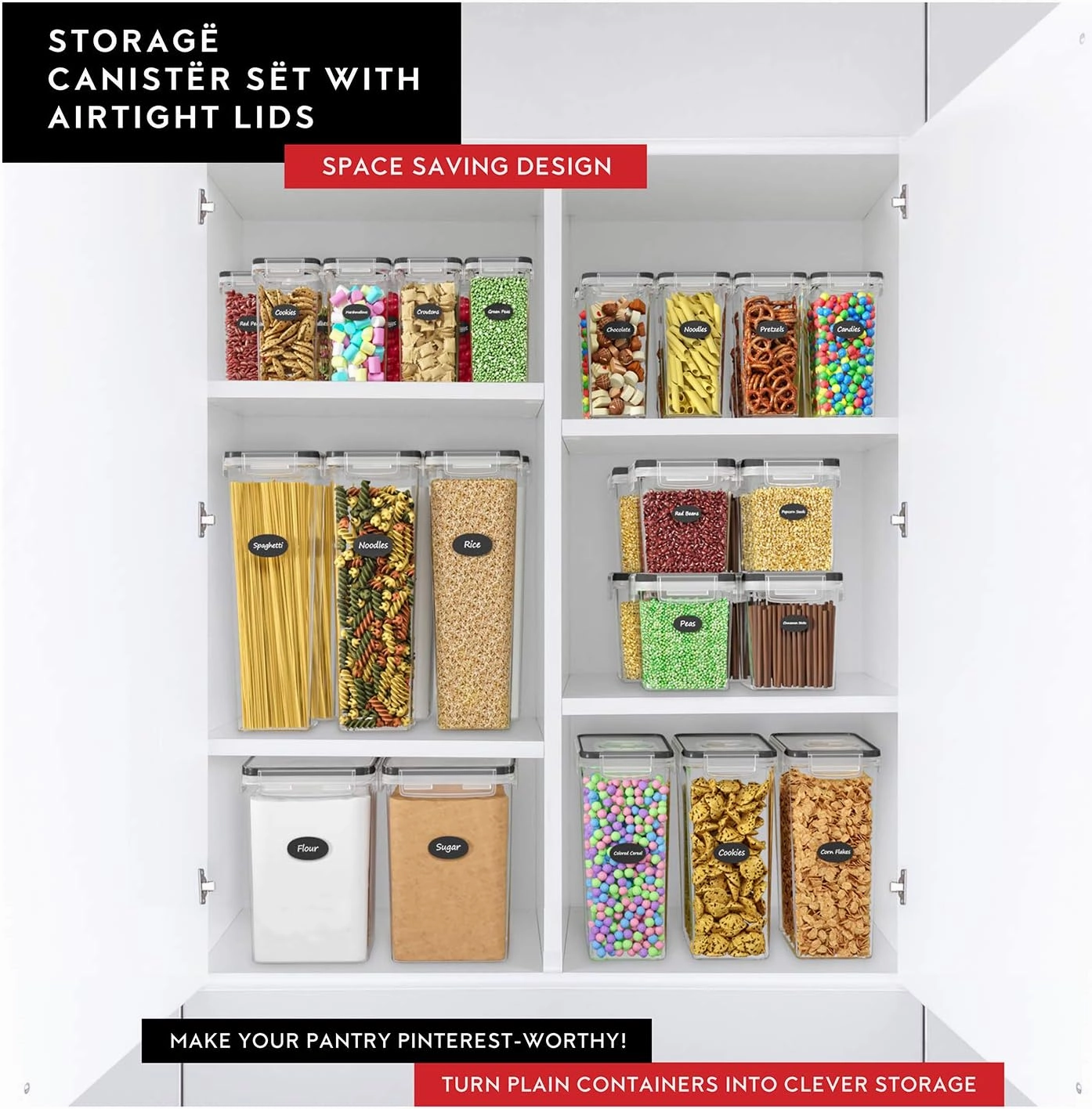 DWËLLZA KITCHEN Pasta Storage Containers for Pantry Airtight - 4 Pc Spaghetti Container Storage - Ideal for Spaghetti & Noodles, Kitchen Pantry Organization and Storage - Keeps Food Fresh & Dry