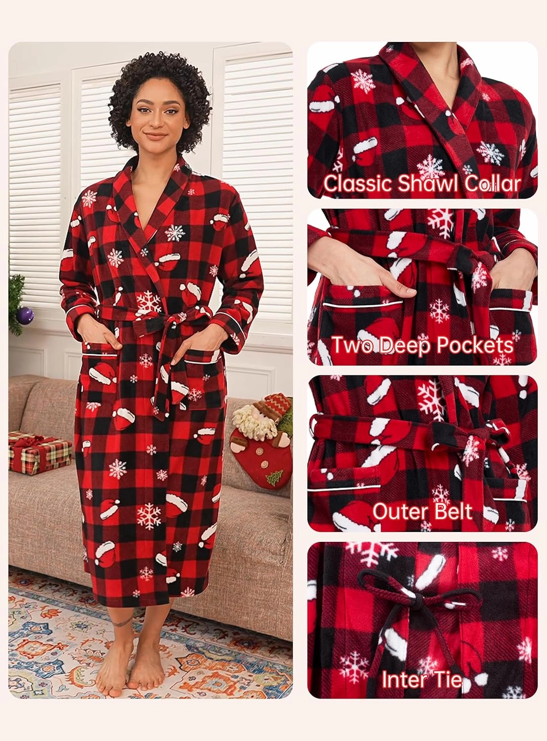 EA'S SECRET Matching Christmas Robes for Couples Plush Fleece Robe Full Length Warm Long Bathrobe Lightweight Spa Robes