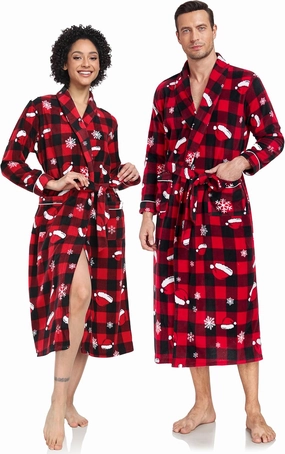 EA'S SECRET Matching Christmas Robes for Couples Plush Fleece Robe Full Length Warm Long Bathrobe Lightweight Spa Robes