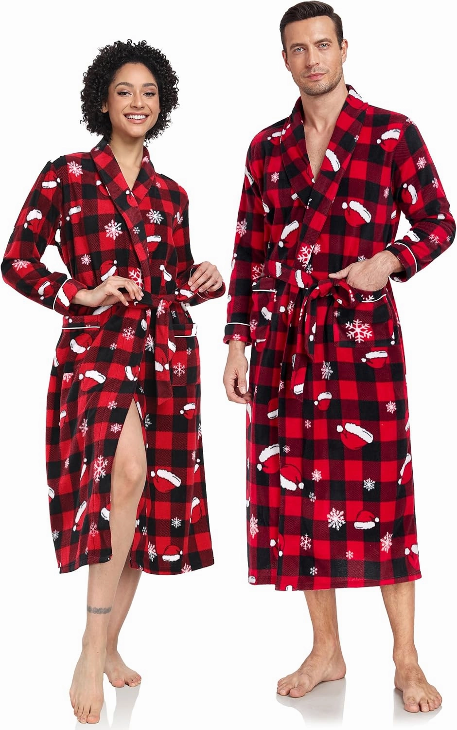EA'S SECRET Matching Christmas Robes for Couples Plush Fleece Robe Full Length Warm Long Bathrobe Lightweight Spa Robes