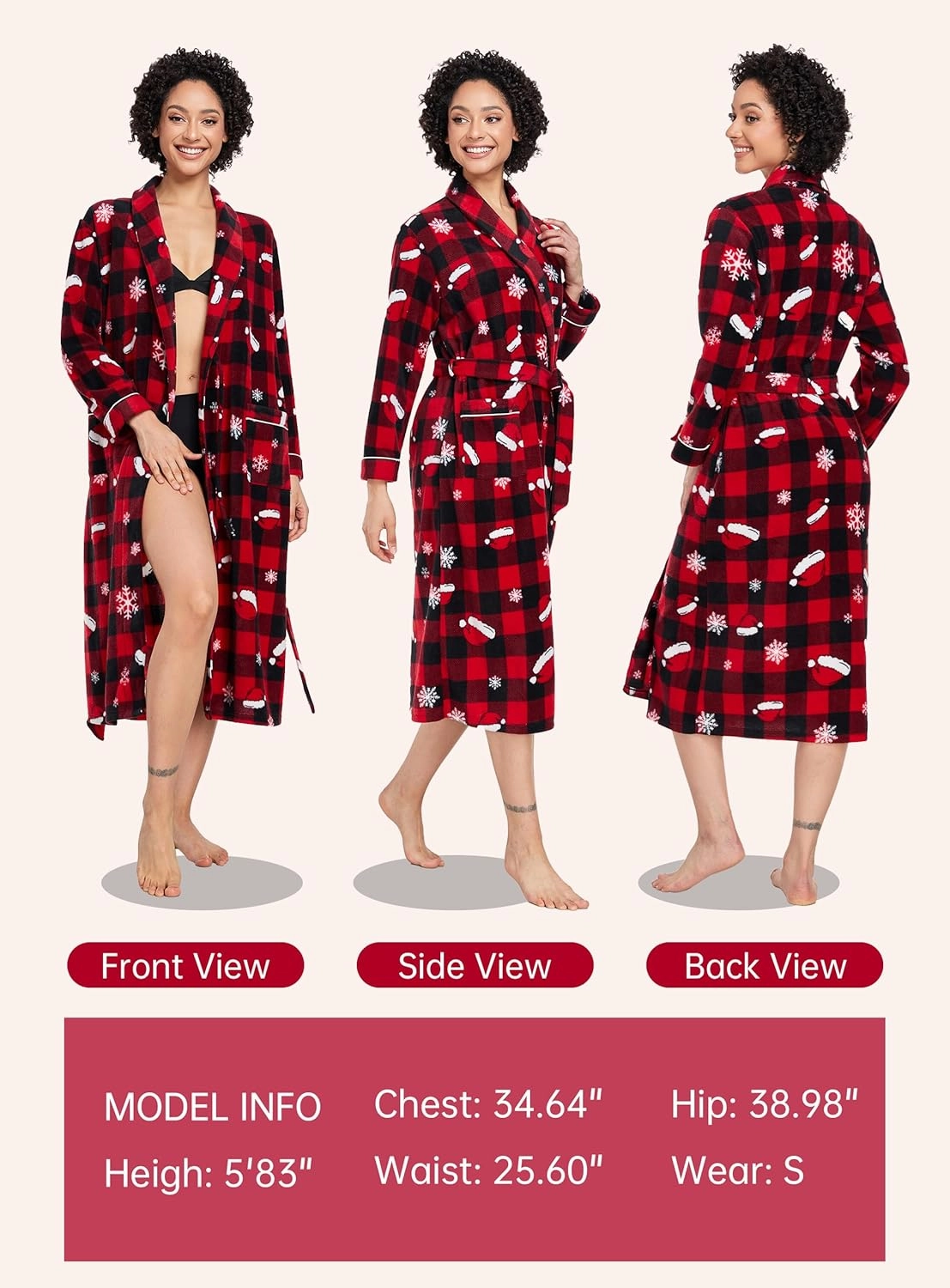 EA'S SECRET Matching Christmas Robes for Couples Plush Fleece Robe Full Length Warm Long Bathrobe Lightweight Spa Robes