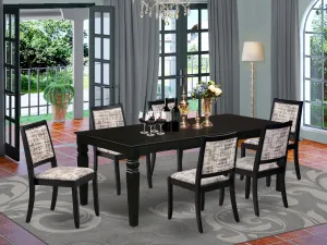 East West Furniture LGX27-BLK-30 -7 Piece Dining Set Includes a Rectangular Kitchen Table with Black Tabletop and 6 Stackable Faux Leather Chairs, Black