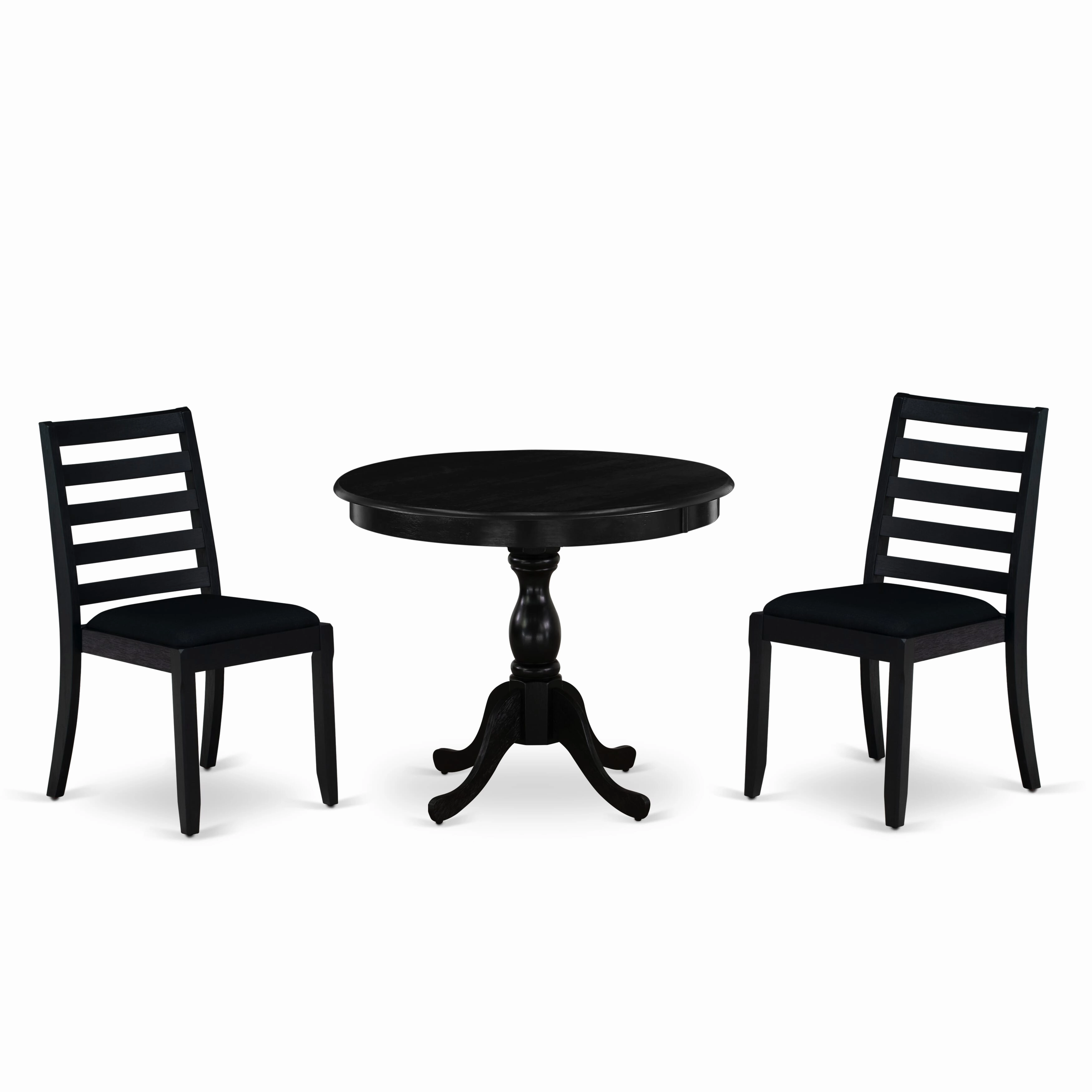 East West Furniture AMX13-ABK-24 -3 Piece Dining Set Includes a Round Kitchen Table with Wire Brushed Black Tabletop & 2 Stackable Linen Fabric Chairs, Wire Brushed Black