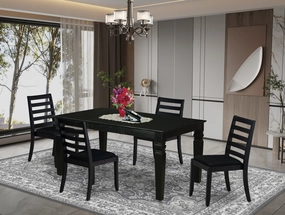 East West Furniture WEX15-BLK-24 -5 Piece Dining Set Includes a Rectangular Kitchen Table with Black Tabletop and 4 Stackable Linen Fabric Chairs, Black
