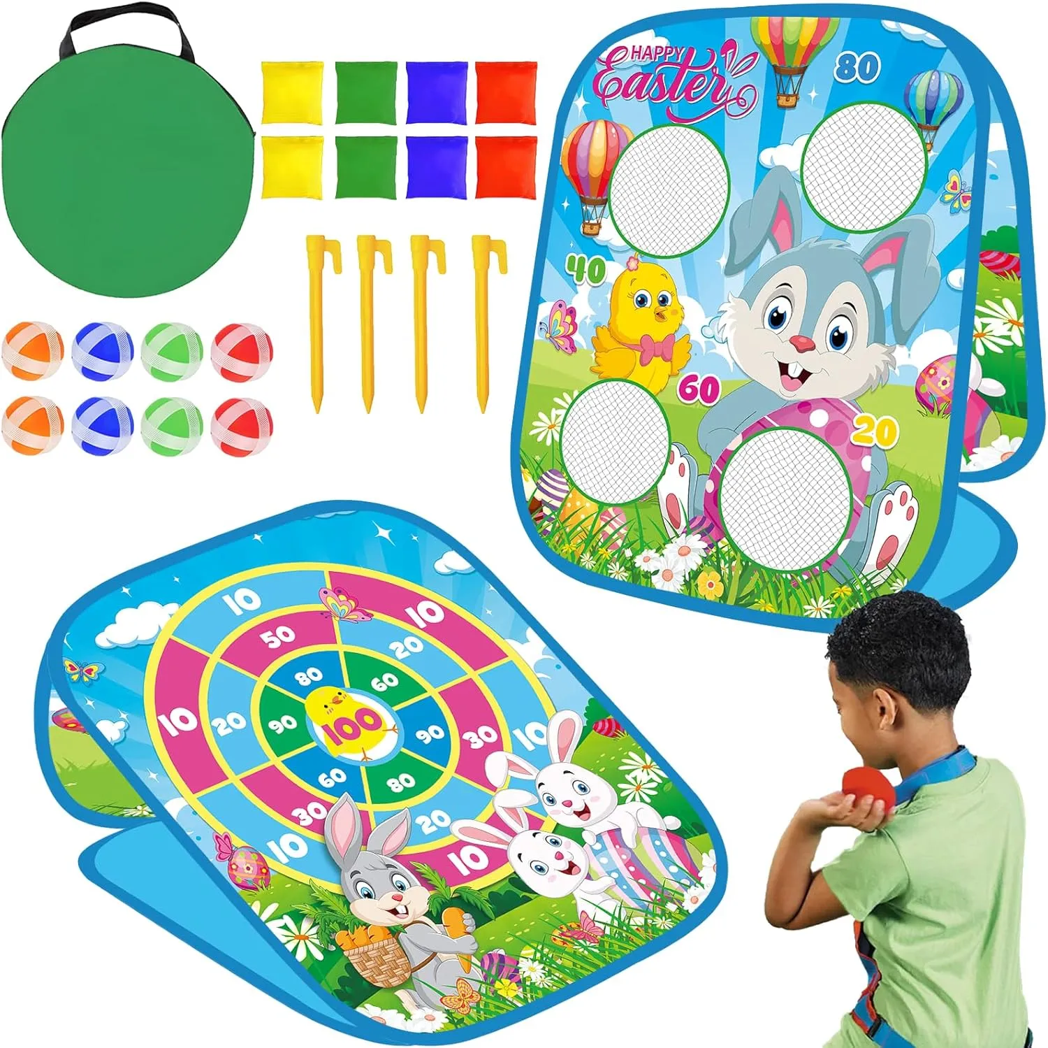 Easter Bean Bag Toss Games, Bunny Dartboard Throwing Games for Boys and Girls Easter Party Basket Stuffers Fillers