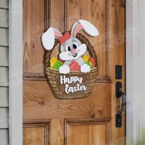 Easter Bunny Basket Welcome Sign laser cut svg file