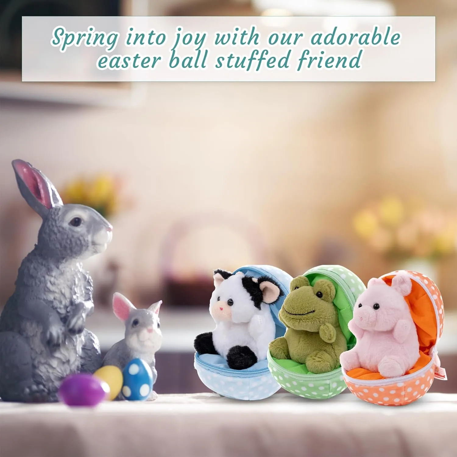 Easter Stuffed Animal - 6 inch - Surprise Zip up Egg Hideaway Springtime Inspired Plush Toy Gift for Kids, Boys and Girls - Easter Mother's Day Birthday (New Cow Egg)
