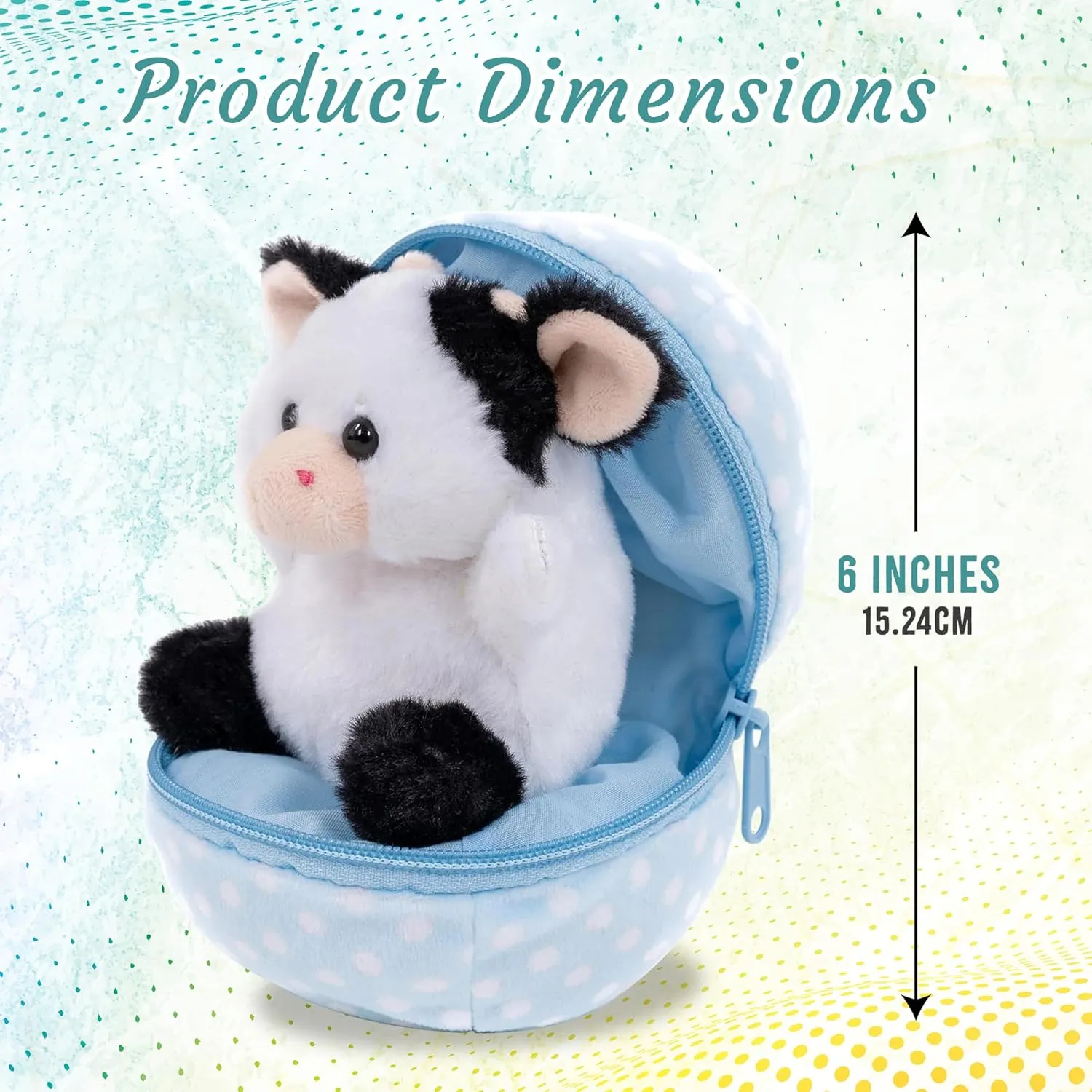 Easter Stuffed Animal - 6 inch - Surprise Zip up Egg Hideaway Springtime Inspired Plush Toy Gift for Kids, Boys and Girls - Easter Mother's Day Birthday (New Cow Egg)
