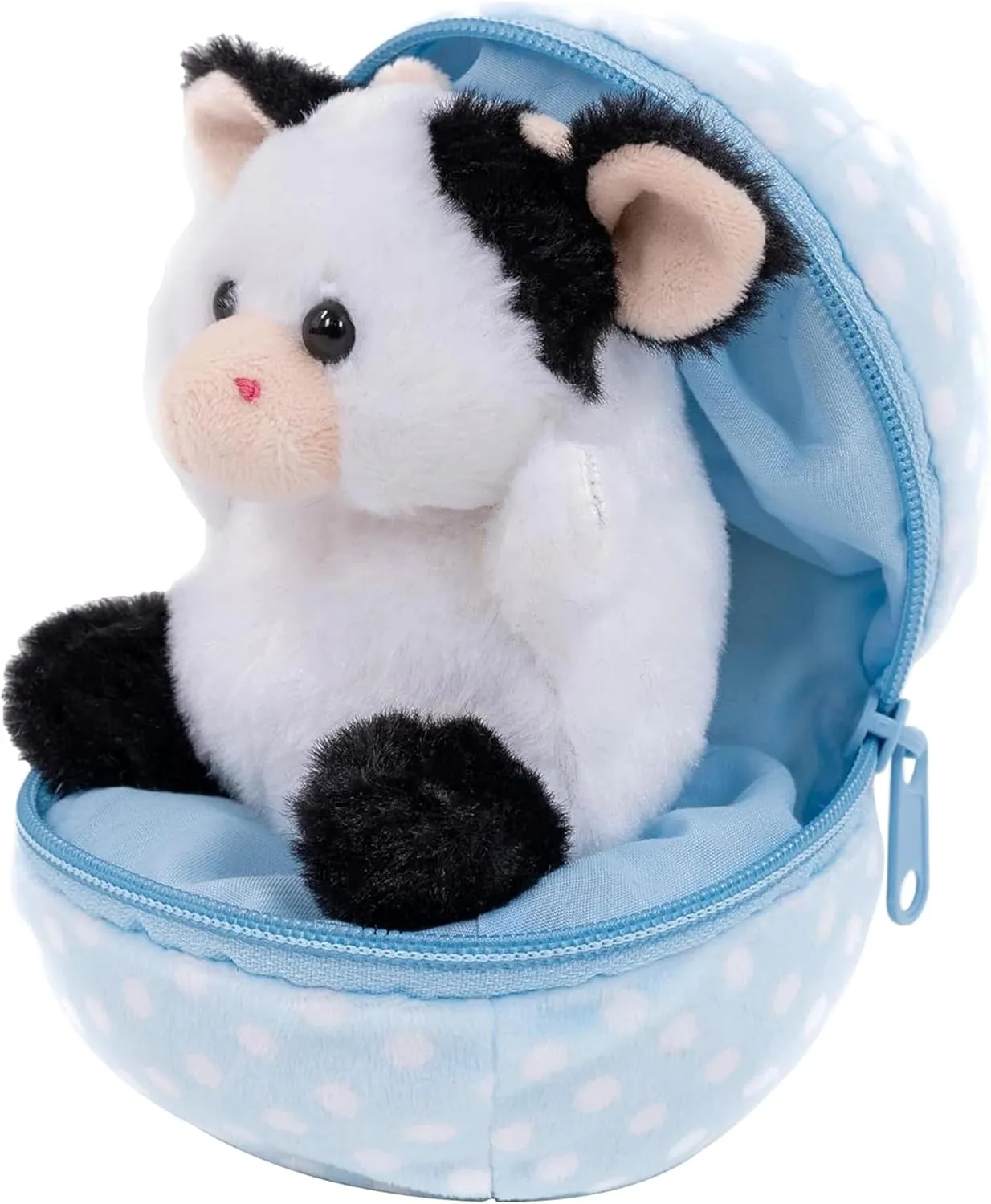 Easter Stuffed Animal - 6 inch - Surprise Zip up Egg Hideaway Springtime Inspired Plush Toy Gift for Kids, Boys and Girls - Easter Mother's Day Birthday (New Cow Egg)