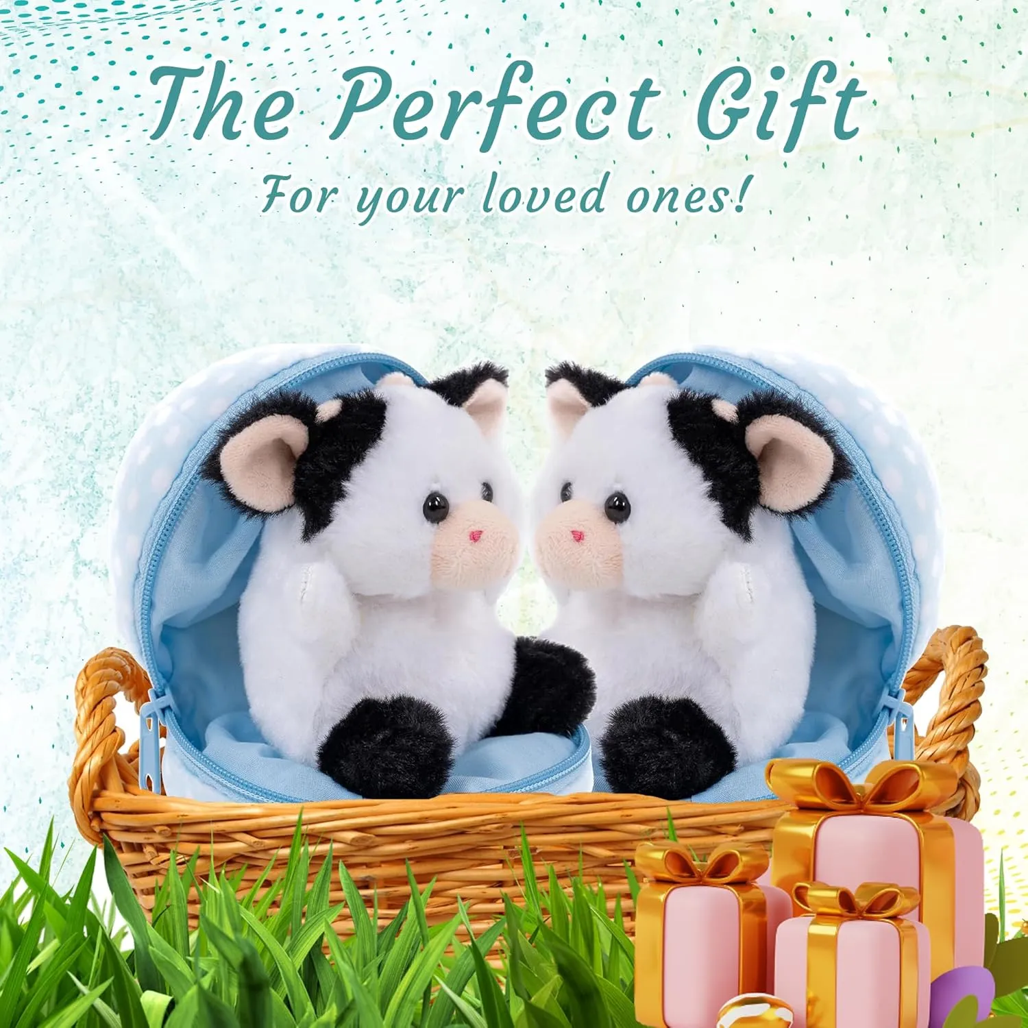 Easter Stuffed Animal - 6 inch - Surprise Zip up Egg Hideaway Springtime Inspired Plush Toy Gift for Kids, Boys and Girls - Easter Mother's Day Birthday (New Cow Egg)