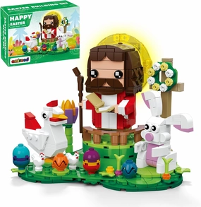 Easter Jesus with Bunny and Chick Building Block Toy Set, Easter Toys as Easter Basket Stuffers and Easter Egg Fillers, Easter Gift for Adults or Kids Boys Girls 6-12
