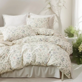 EAVD Vintage Garden Floral Duvet Cover Queen Soft 100% Cotton Chic Shabby Floral Bedding Set with 2 Pillowcases Fresh Reversible Botanical Comforter Cover with Zipper Closure