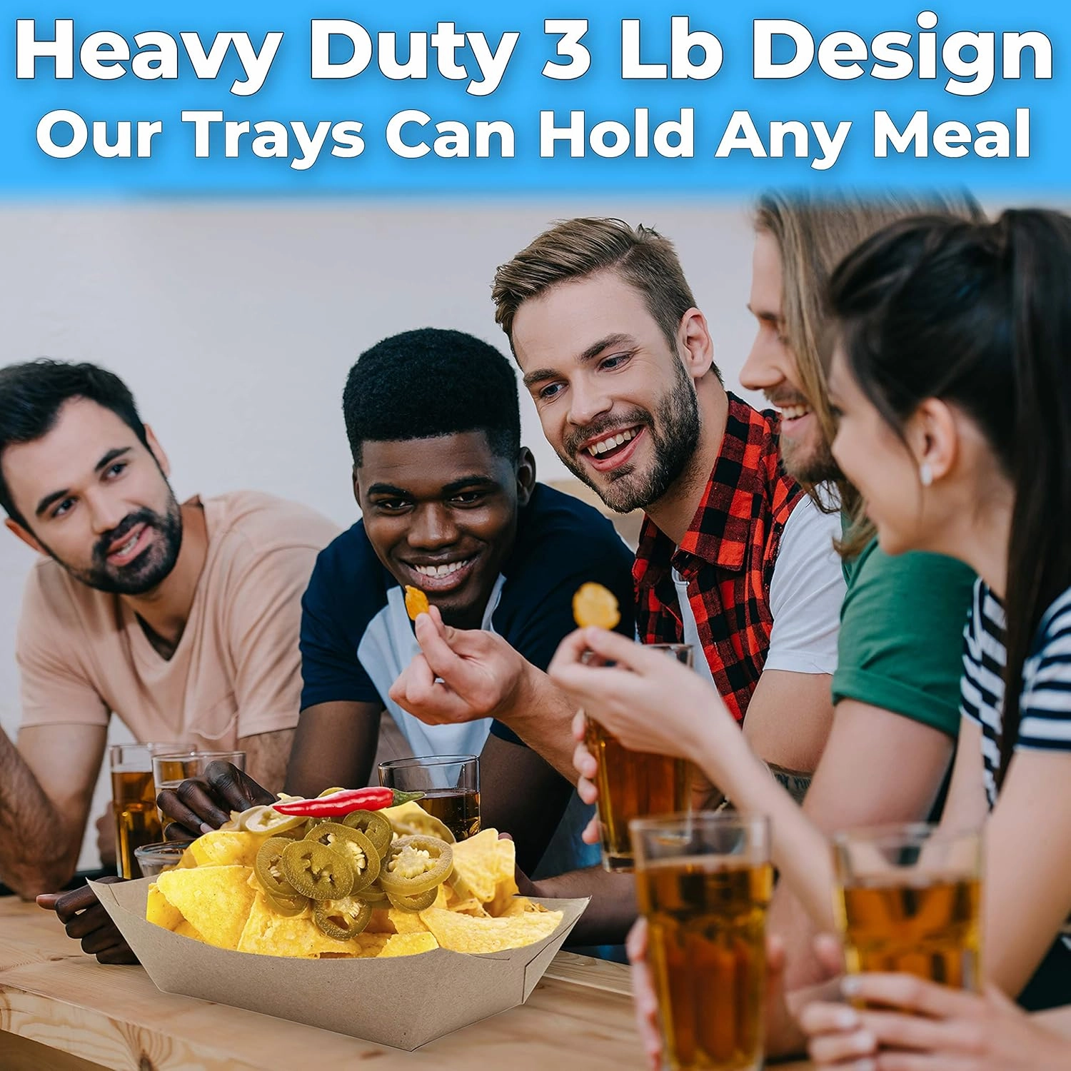 Eco Friendly USA-Made 3lb Food Holder Trays 500 Pk. Compostable Kraft Paper Container for Diners, Concession Stands or Camping. Best Sturdy 3 Lb Disposable Party Snack Boat for Nachos, Tacos or BBQ.