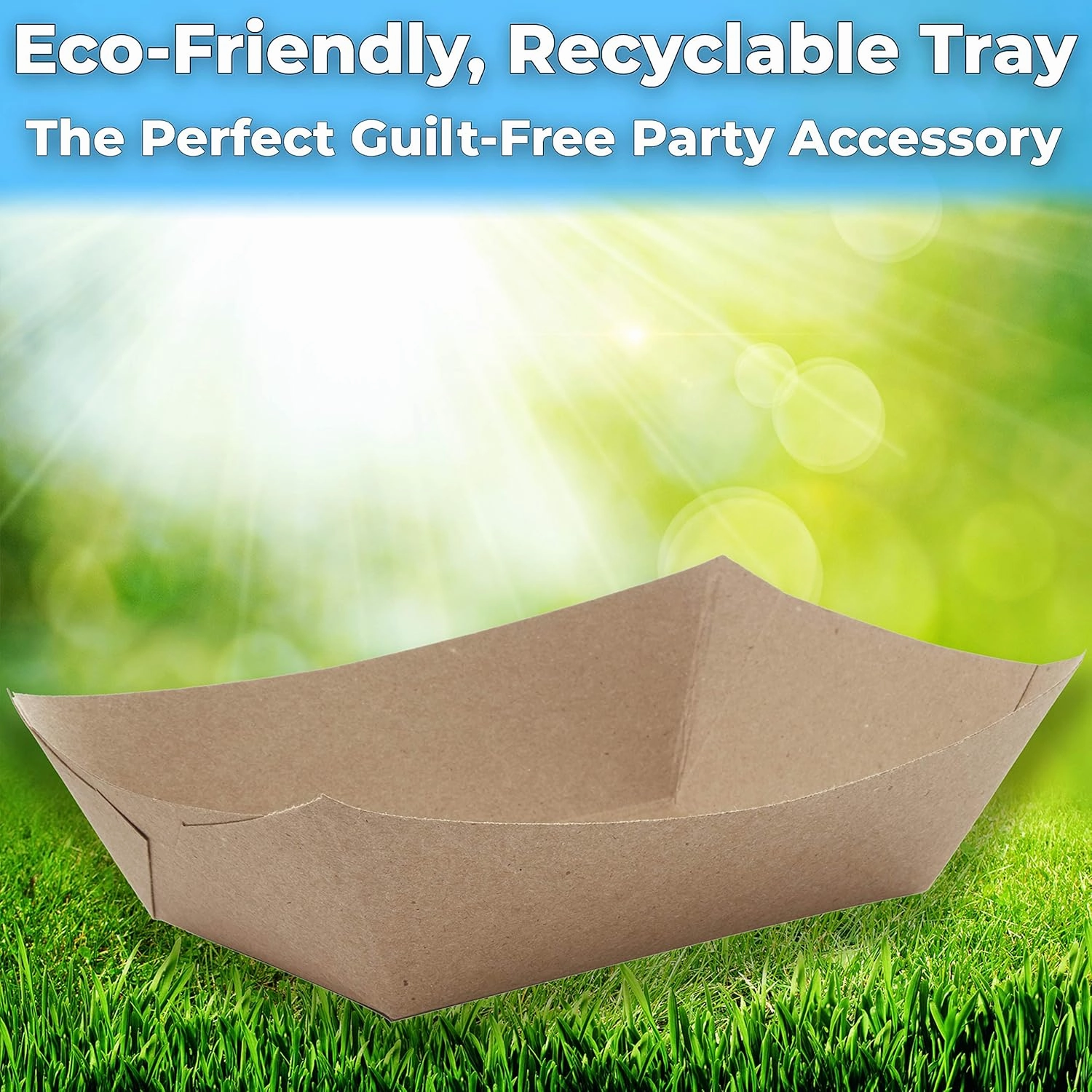 Eco Friendly USA-Made 3lb Food Holder Trays 500 Pk. Compostable Kraft Paper Container for Diners, Concession Stands or Camping. Best Sturdy 3 Lb Disposable Party Snack Boat for Nachos, Tacos or BBQ.