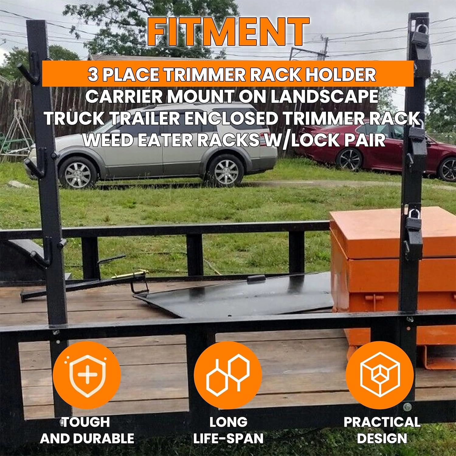 ECOTRIC 3 Place Weed Eater Rack Carrier Mount On Landscape Truck Trailer Enclosed Trimmer Rack Holder w/Lock Pair Steel Lockable