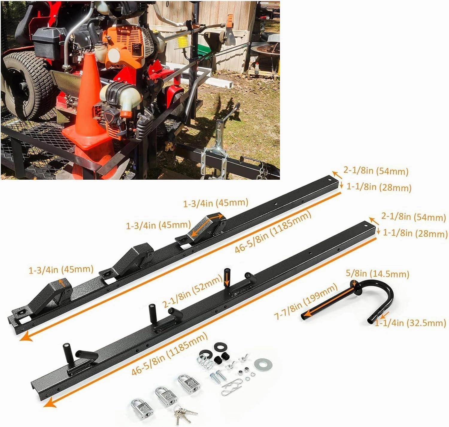 ECOTRIC 3 Place Weed Eater Rack Carrier Mount On Landscape Truck Trailer Enclosed Trimmer Rack Holder w/Lock Pair Steel Lockable