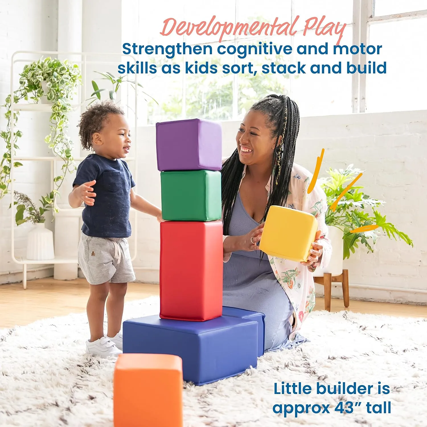 ECR4Kids SoftZone Big Foam Building Blocks, Soft Playset, Assorted, 7-Piece