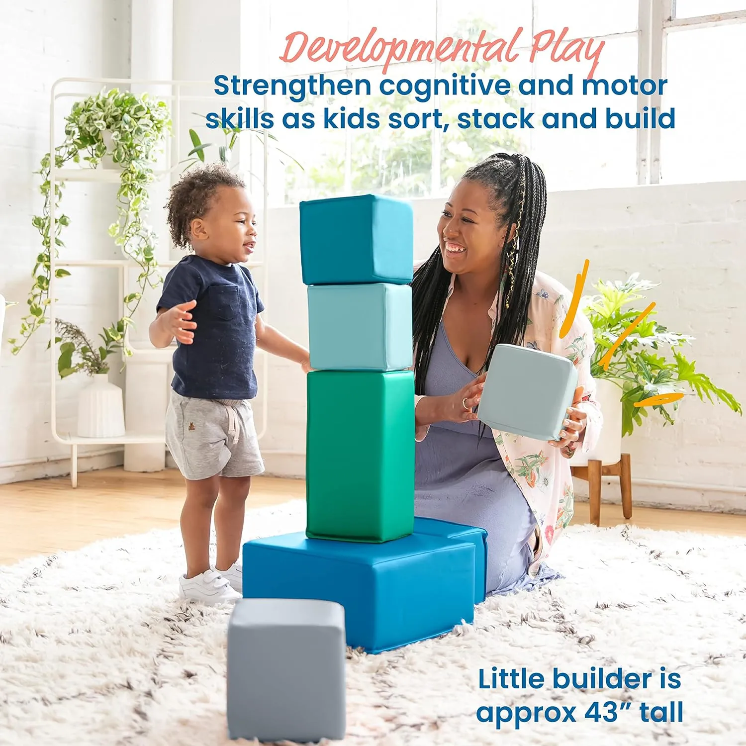 ECR4Kids SoftZone Big Foam Building Blocks, Soft Playset, Contemporary, 7-Piece