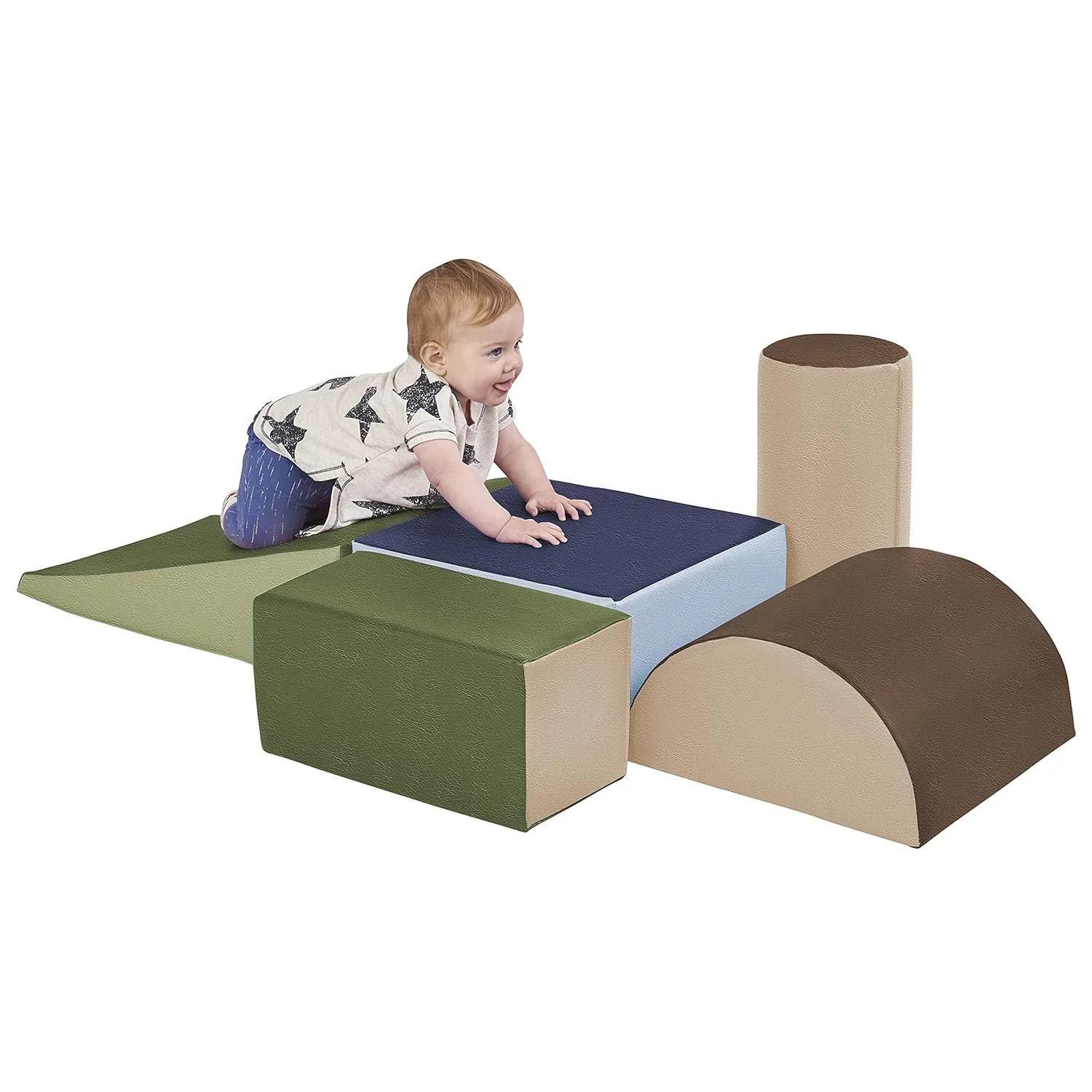 ECR4Kids SoftZone Climb and Crawl Playset, Building Blocks, Earthtone, 5-Piece