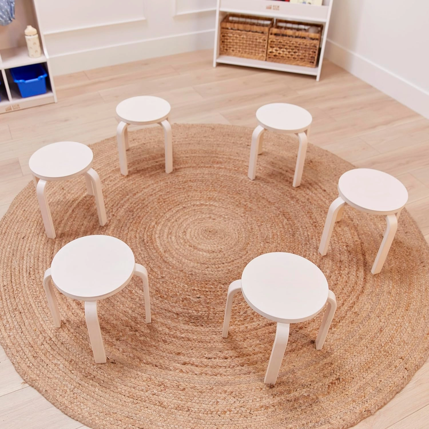 ECR4Kids Bentwood Stackable Stools, Classroom Furniture, White Wash, 6-Piece